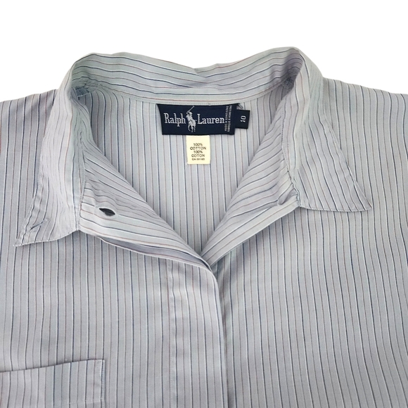 POLO RALPH LAUREN Blue Label Striped Cotton Loop-Collar Shirt women’s 10 - Picture 8 of 14